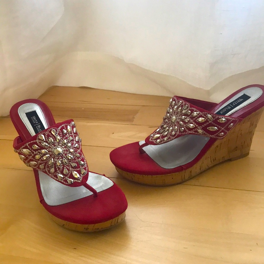 White House Black Market red silver cork wedges - new condition
